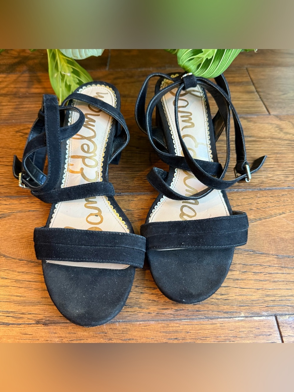 Sam Edelman Black Suede Cross-Strap Block Heel Sandals